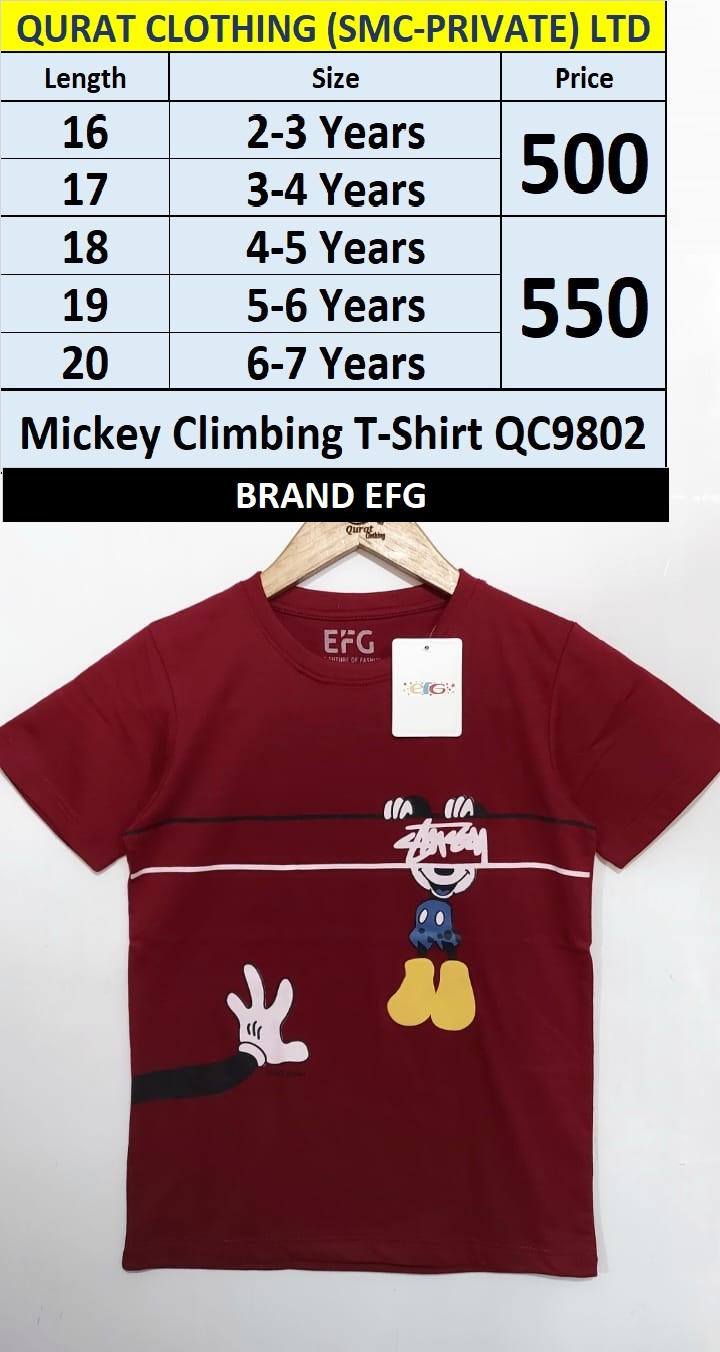 Maroon Mickey Climbing T-Shirt QC9802 Brand EFG
