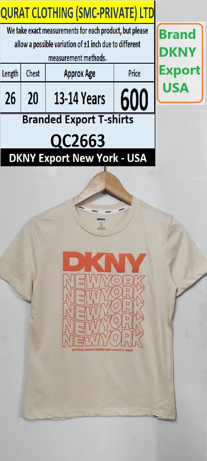 DKNY Brand Navy Blue T-shirt QC2663 Export New York - USA