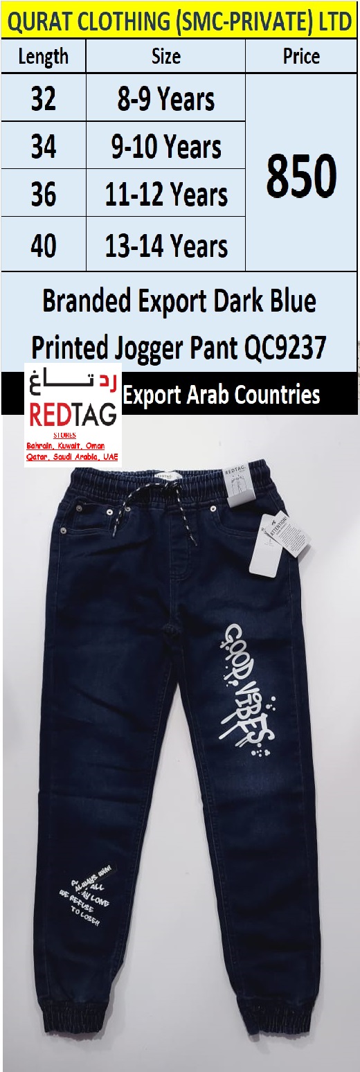 RED TAG Fashion Branded Dark Blue Printed Jogger Pant QC9237 Export Arab Countries