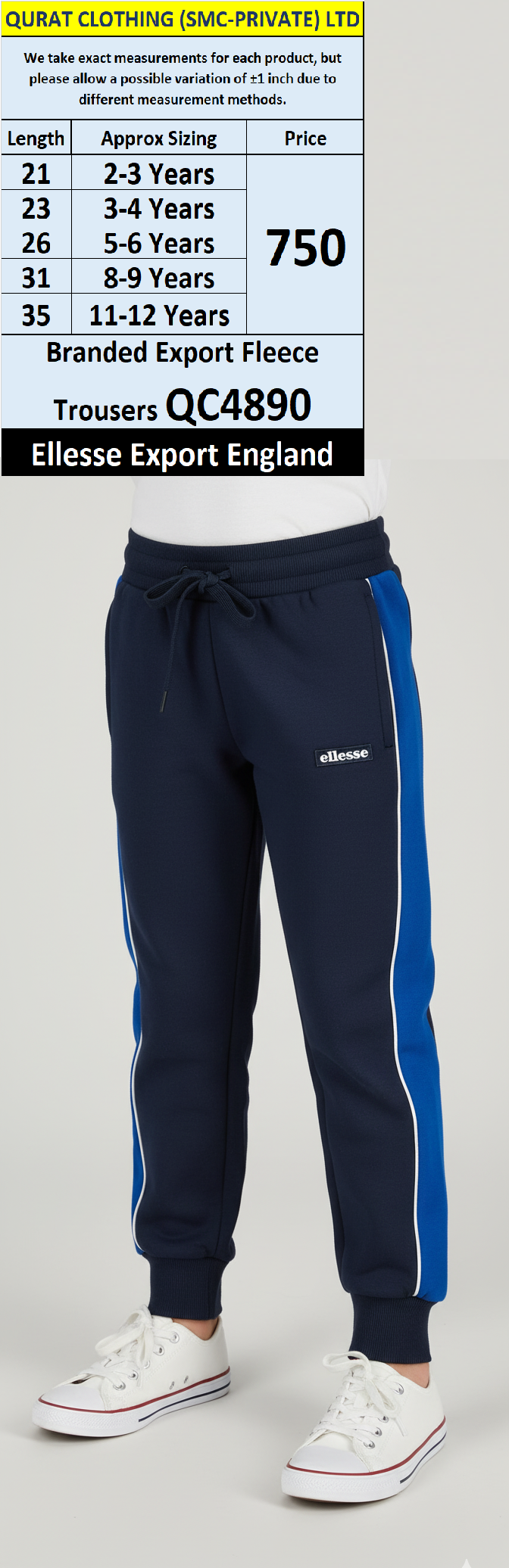 Ellesse Brand Navy Blue Fleece Trousers QC4890 – Export England