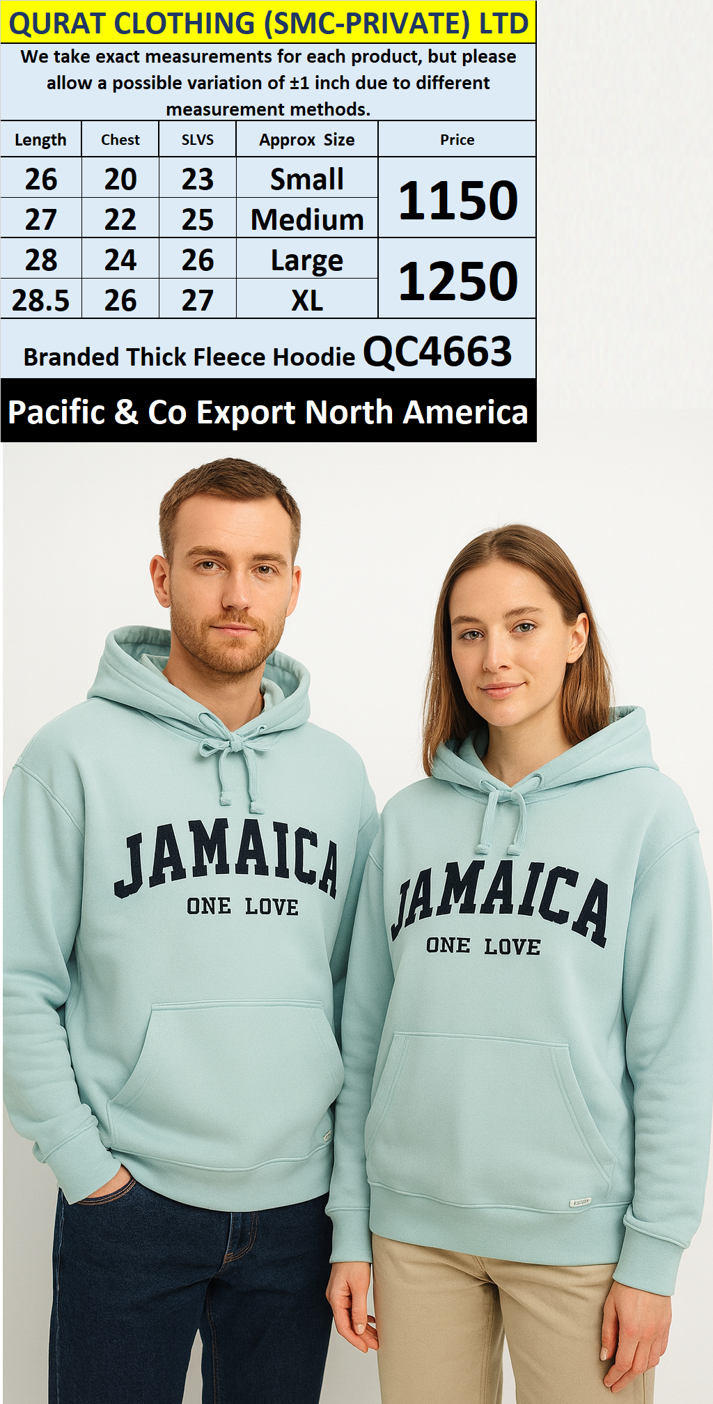 Pacific & Co Thick Fleece Hoodie QC4663 Export North America 