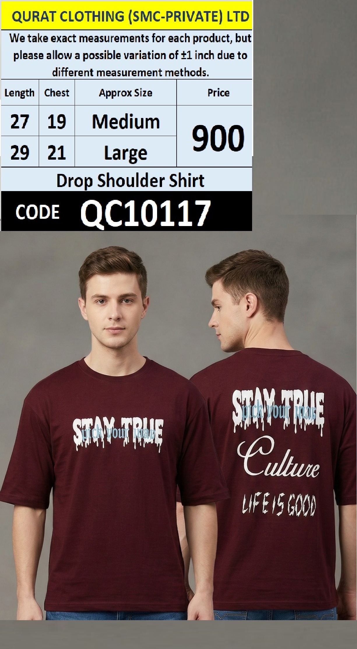 Maroon Stay True Culture Life Is Good Drop Shoulder Shirt QC10117