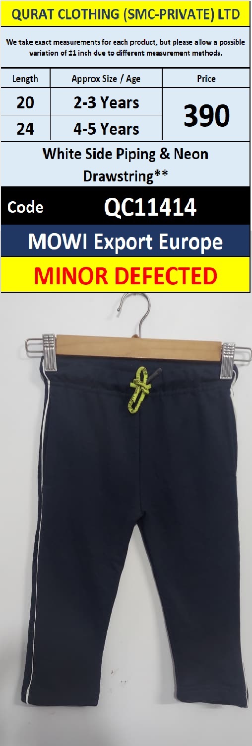 MOWI Export Europe Kids Navy Blue Jogger Trouser with White Side Piping & Neon Drawstring – QC11414 - Minor Defected