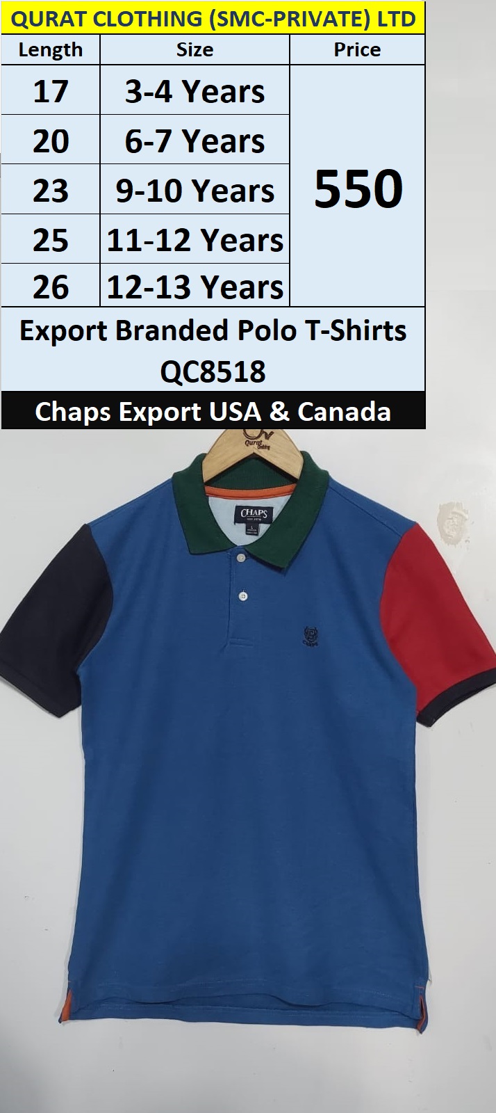  Branded Chaps Polo T-shirt QC8518, Export USA & Canada