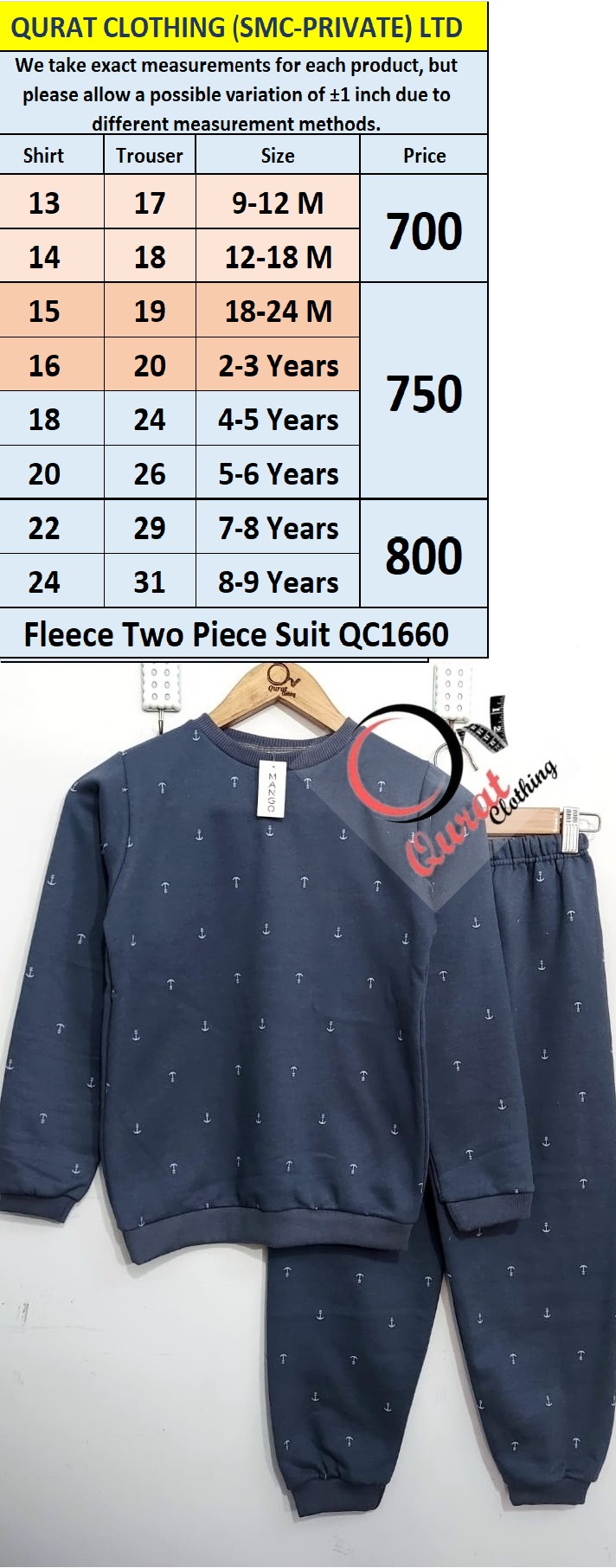 Navy Blue Anchor Fleece Two Piece Suit QC1660