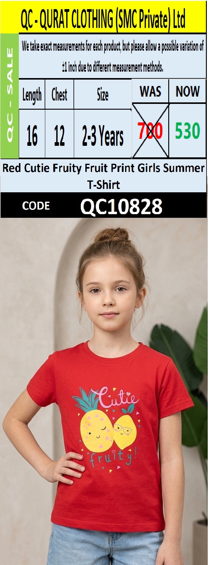Red Cutie Fruity Fruit Print Girls Summer T-Shirt QC10828