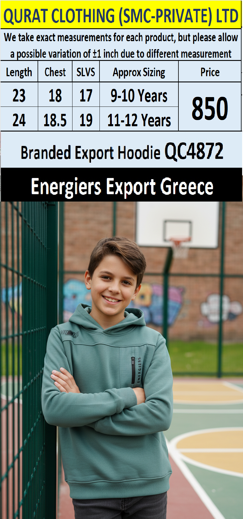 Energiers Brand Green Fleece Hoodie QC4872 – Export Greece