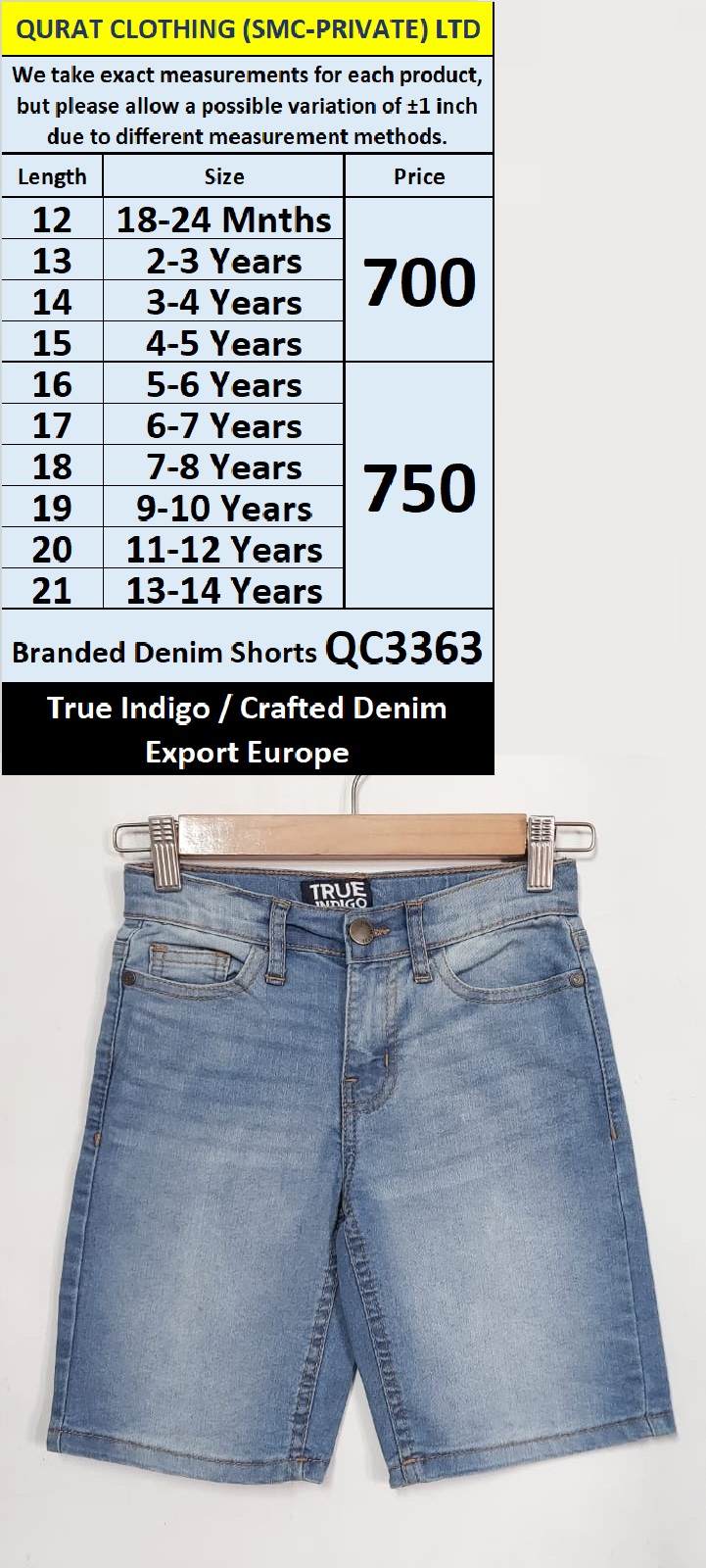 Branded Denim Shorts QC3363 Export Europe
