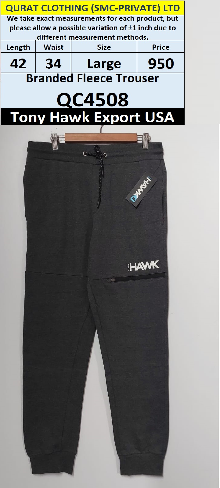 Tony Hawk Brand Fleece Trouser QC4508 Export USA