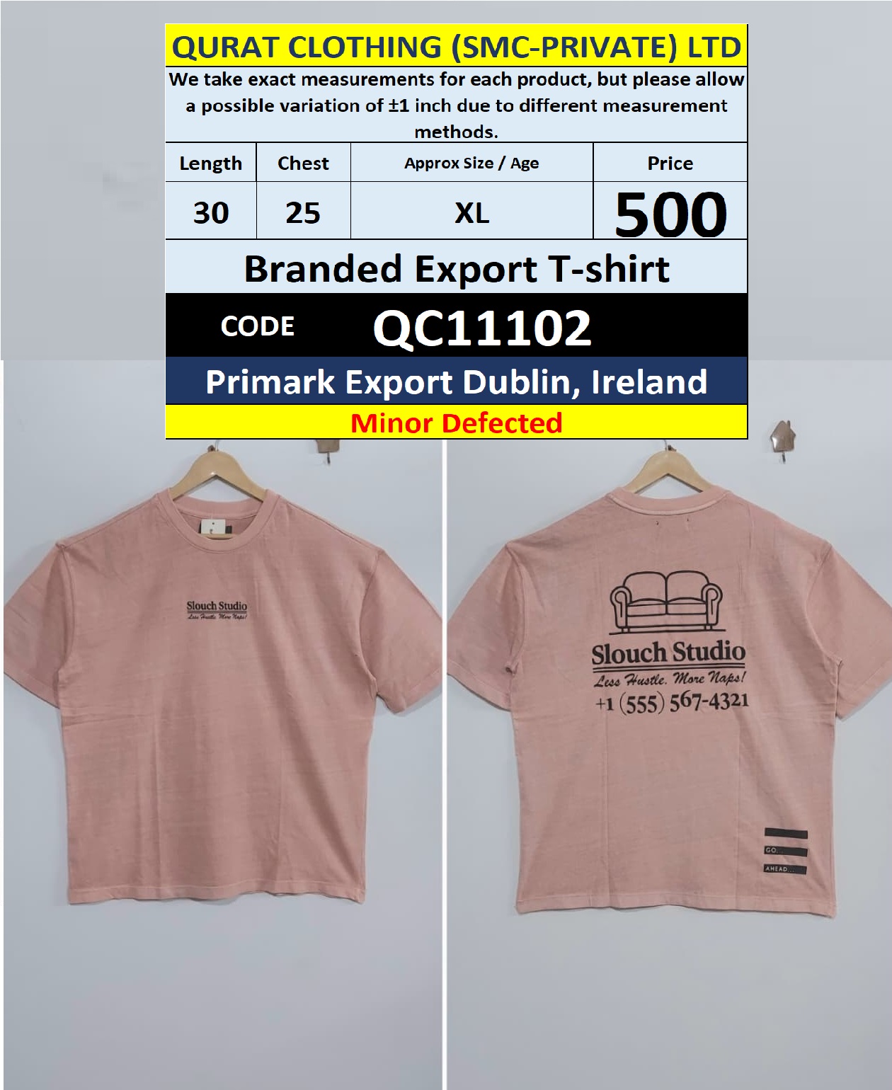Primark Dublin Ireland Dusty Pink Slouch Studio Back Print Export T-Shirt – QC11102
