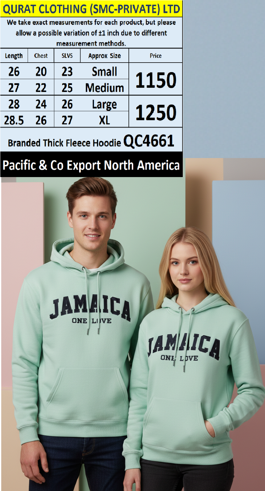 Pacific & Co Thick Fleece Hoodie QC4661 Export North America 