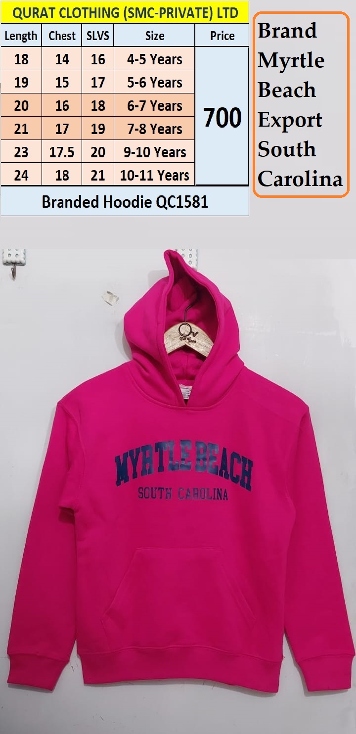Myrtle Beach Brand Shocking Pink Hoodie QC1581, Export South Carolina
