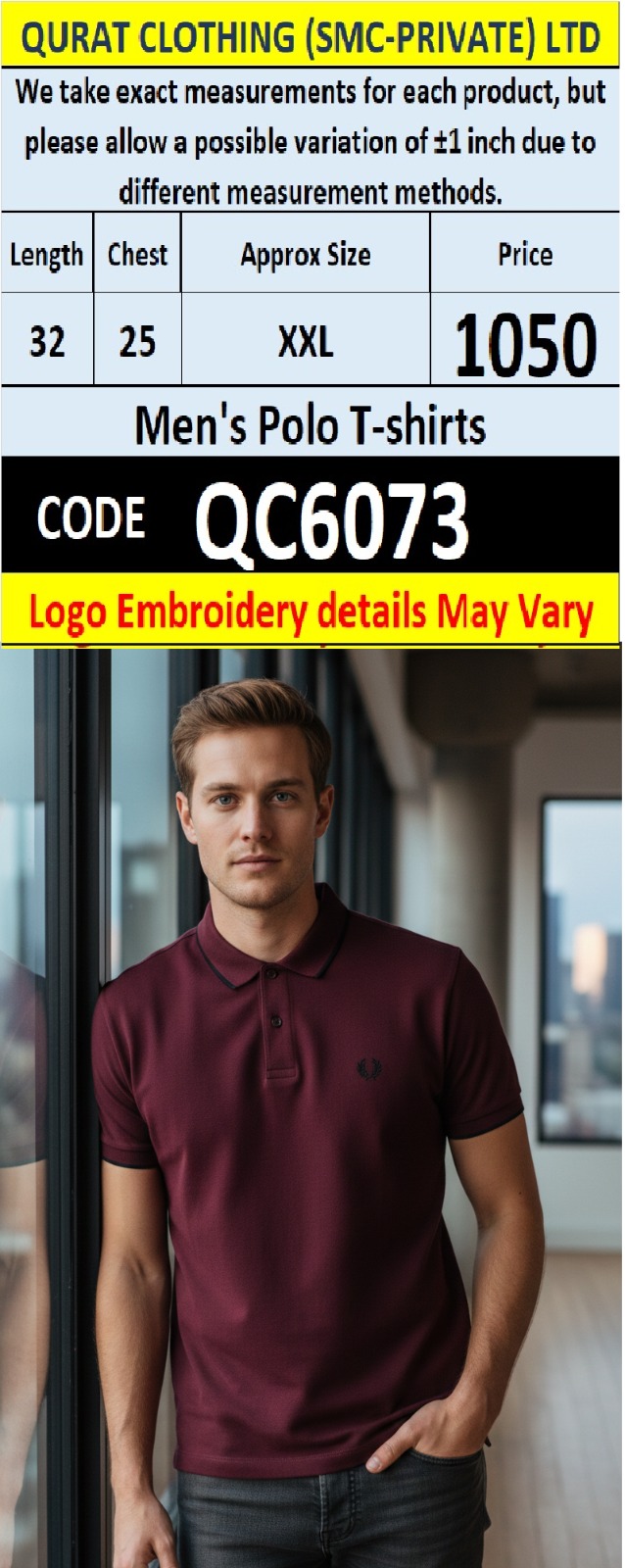 Maroon PK Cotton Piqué Polo T-Shirt Embroidered Logo Men’s Regular Fit – QC6073