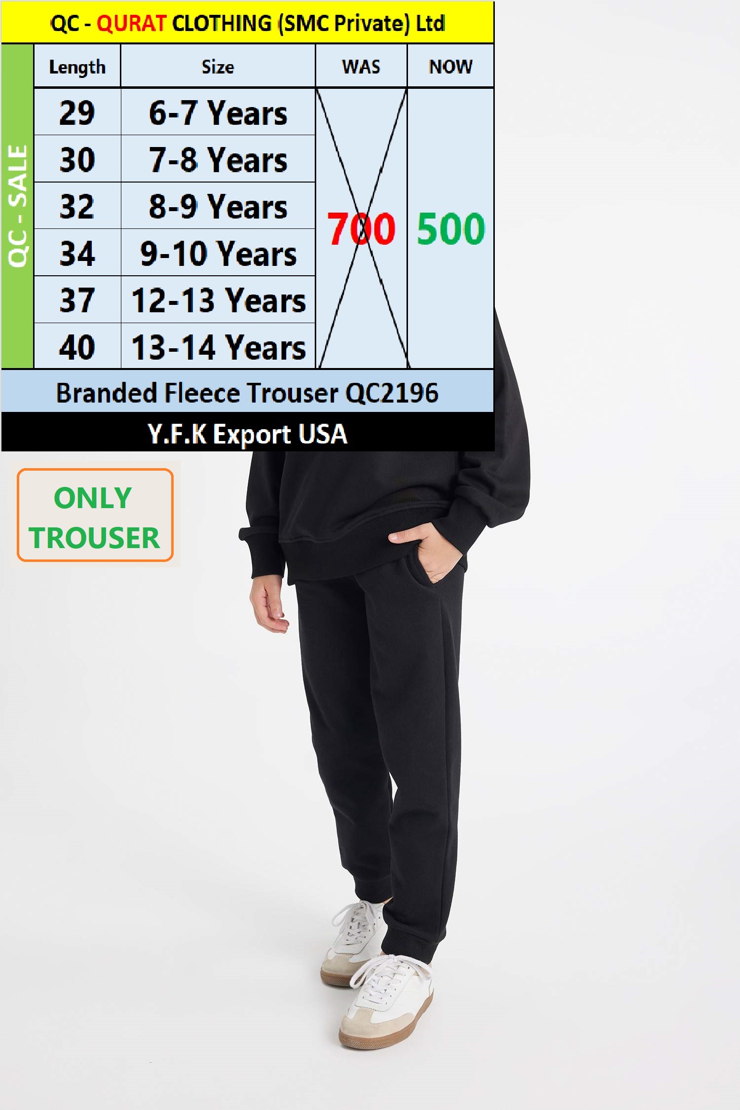 Y.F.K Brand Fleece Trouser QC2196 Export USA