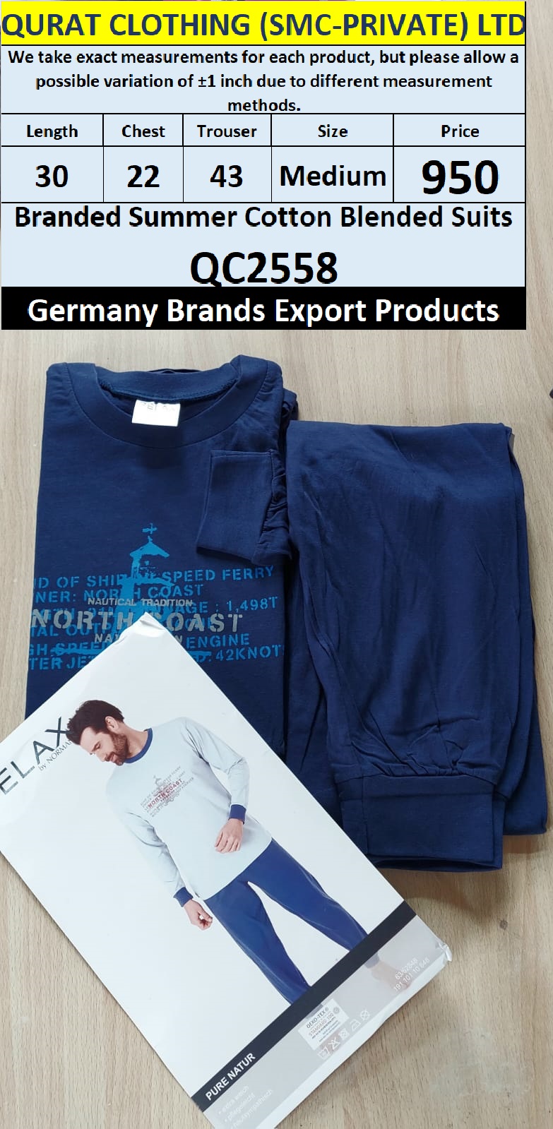 International Brands Summer Cotton Blended Suits Export Germany QC2558