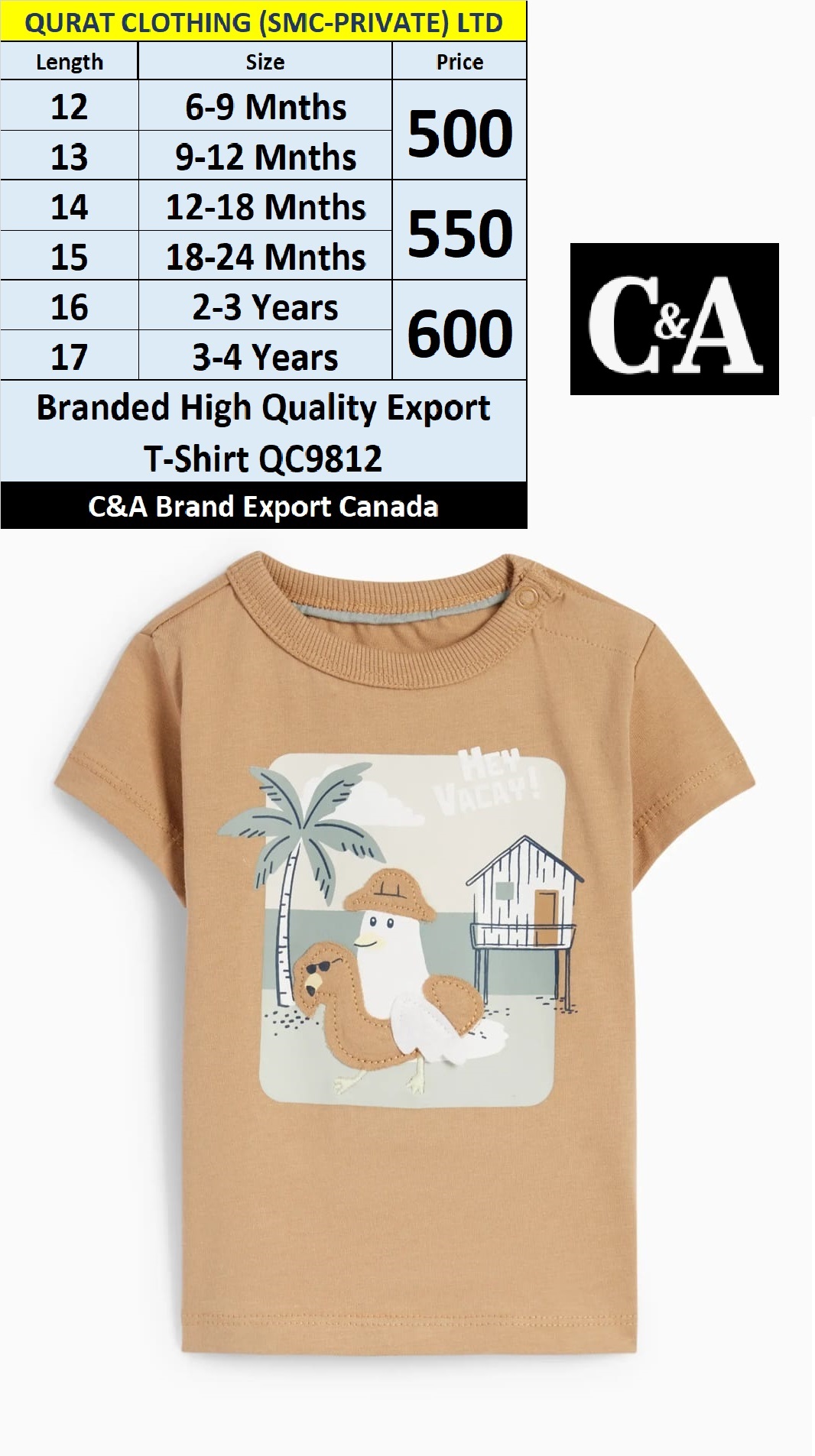 C&A Brand High-Quality T-Shirt QC9812 Export Canada