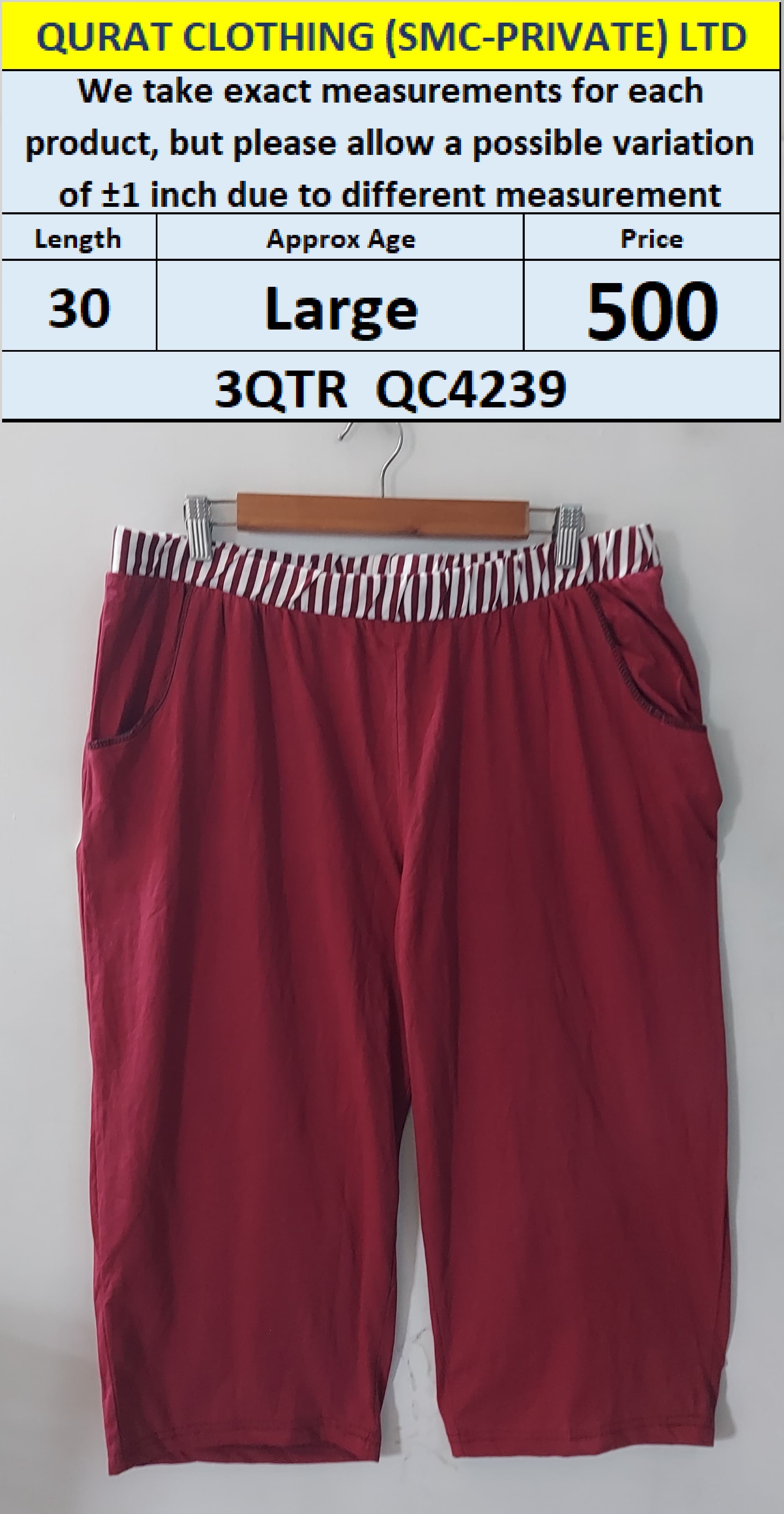 Branded 3 QTR Trouser QC4239