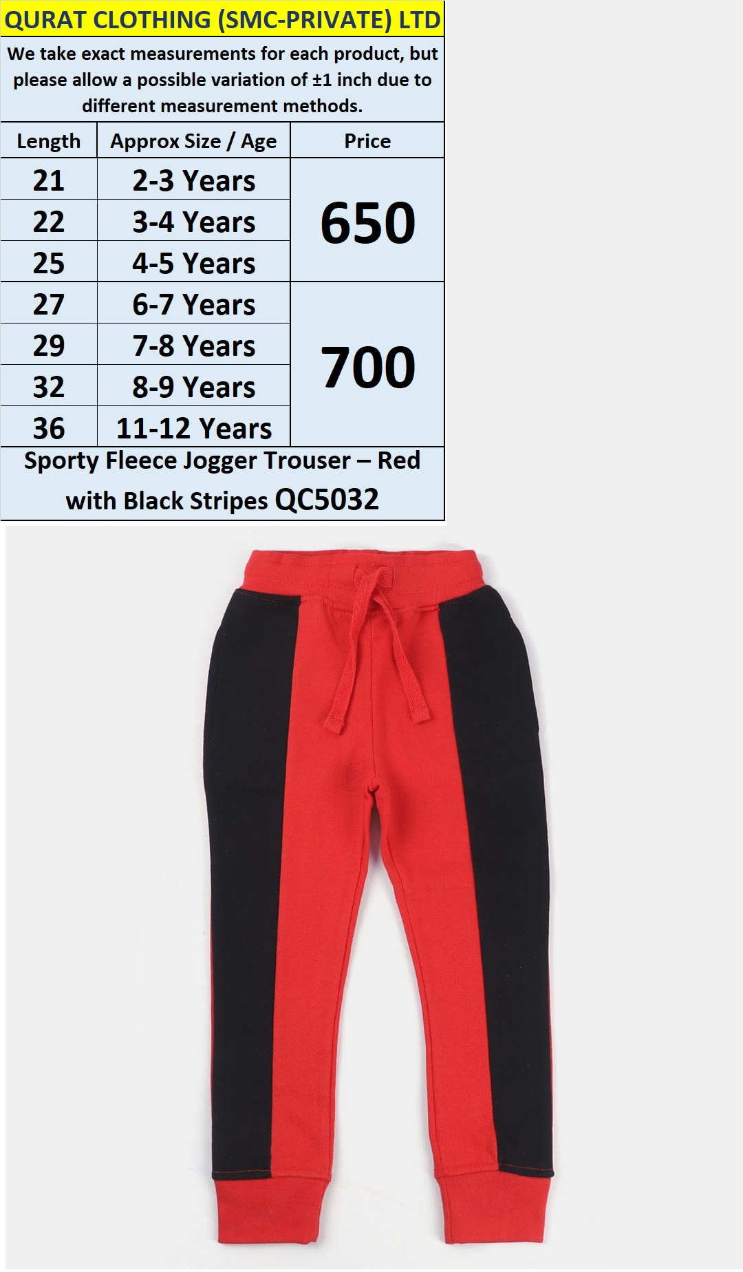 Red Sporty Fleece Jogger with Black Side Stripes Trouser QC5032