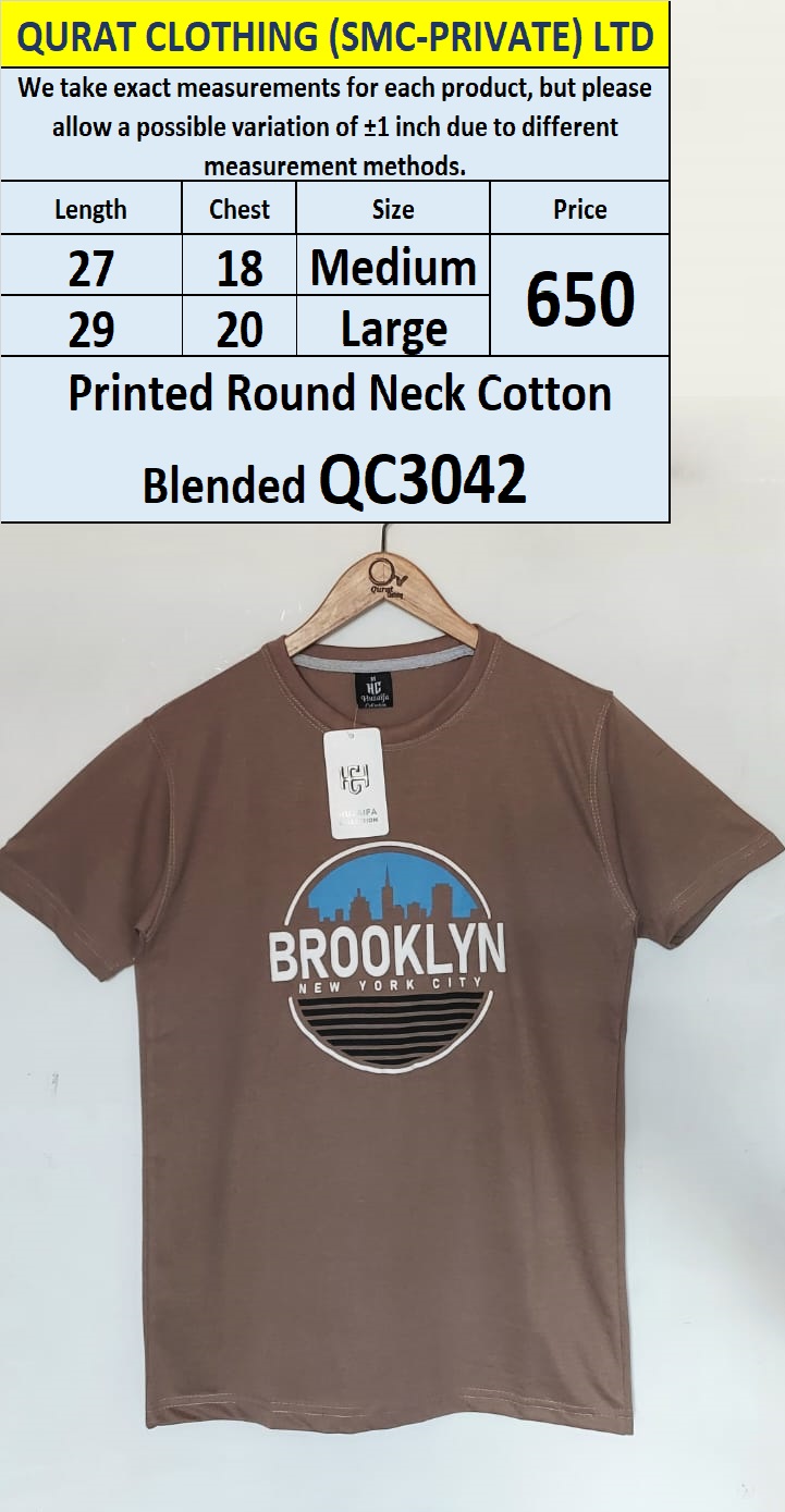 Brooklyn New York City Round Neck Cotton Blended T-shirt QC3042