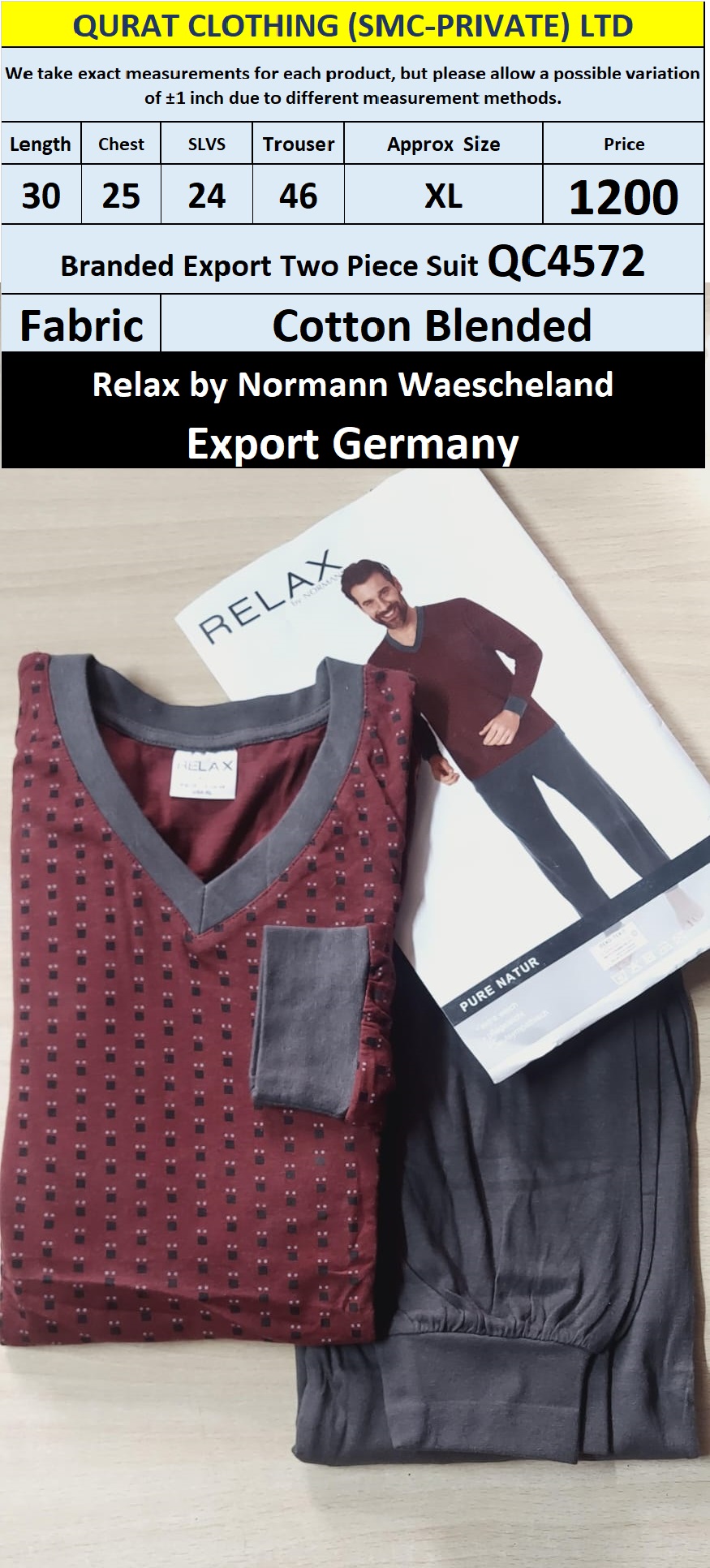 Relax by Normann Waescheland Branded Two Piece Suits QC4572 Export Germany