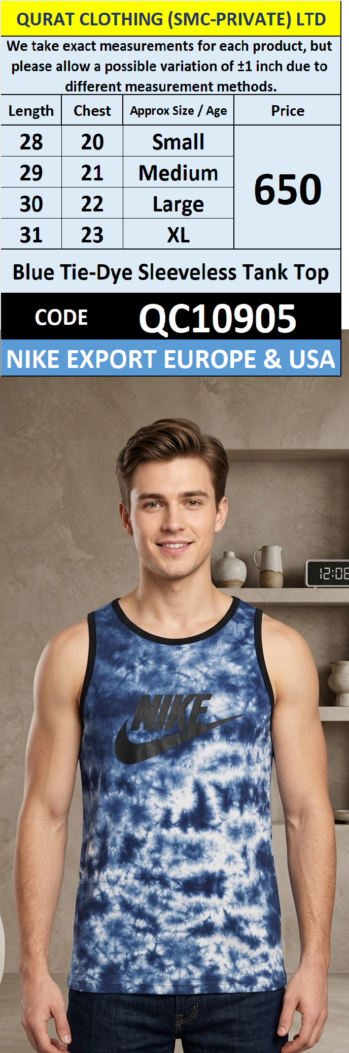 Nike Blue Tie-Dye Sleeveless Tank Top QC10905 – Nike Export Europe & USA