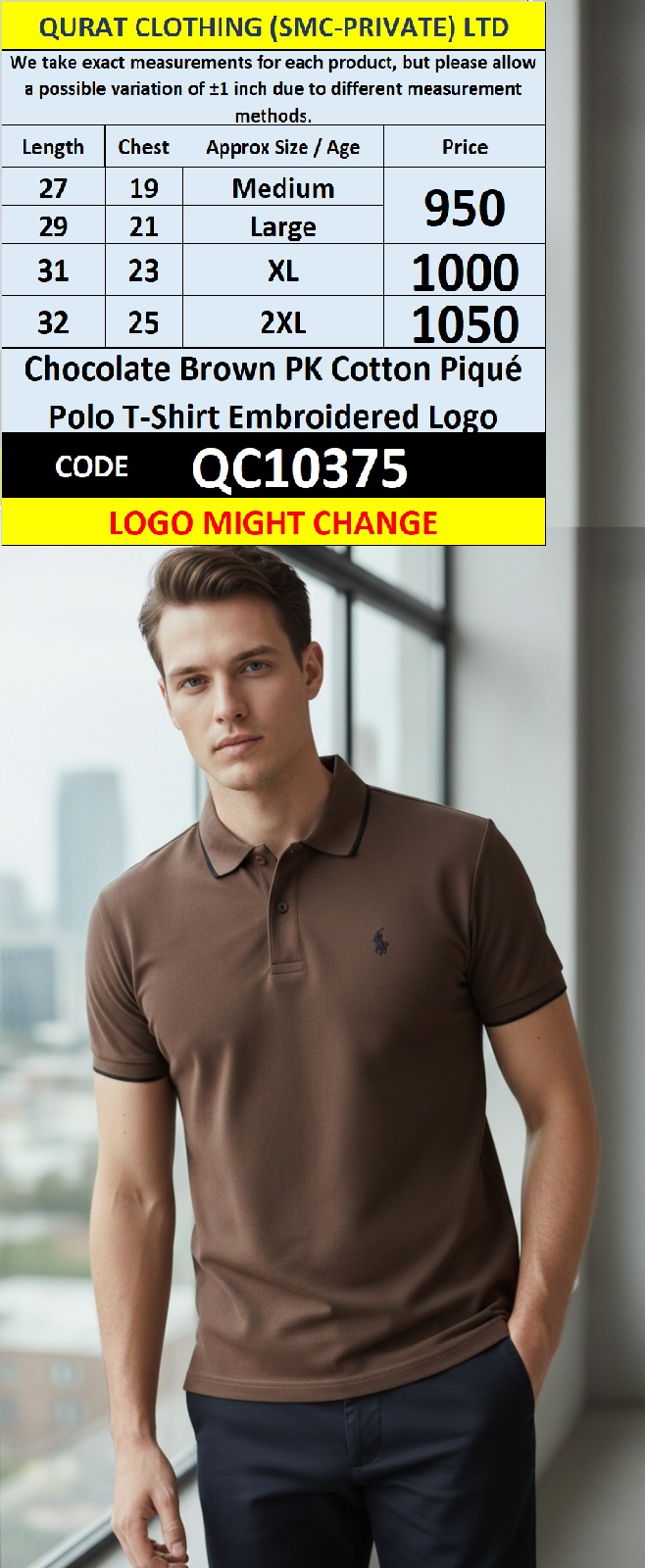 Chocolate Brown PK Cotton Piqué Polo T-Shirt Embroidered Logo QC10375