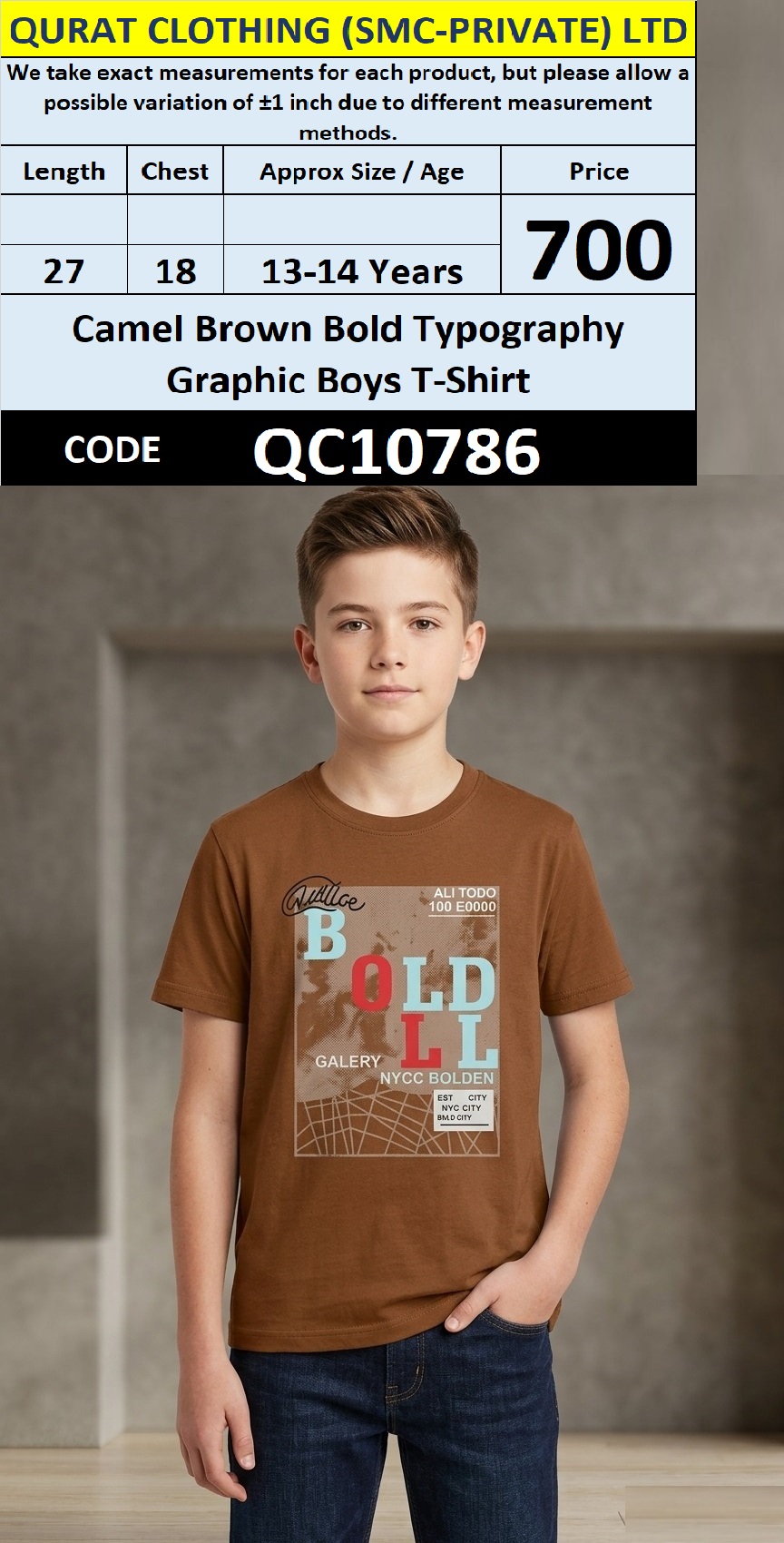 Camel Brown Bold Typography Graphic Boys T-Shirt QC10786