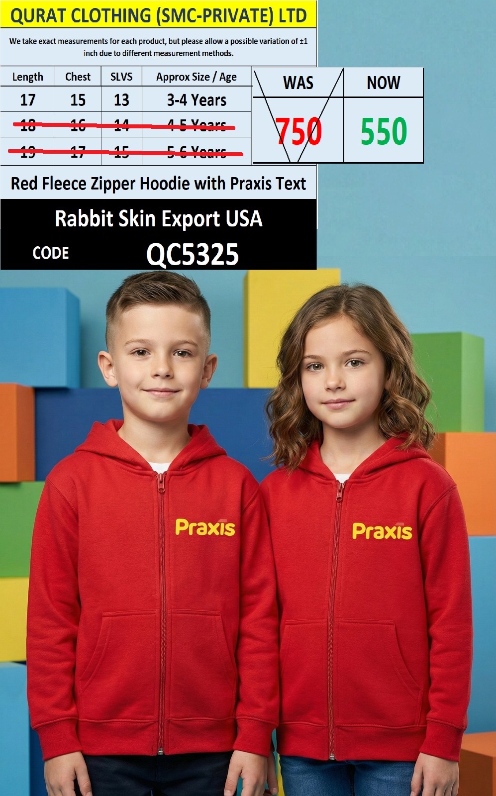 Rabbit Skin Red Fleece Zipper Hoodie PRAXIS Text Export USA QC5325