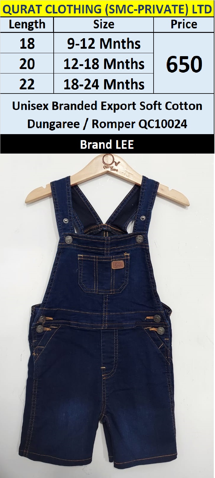 Lee Brand Unisex Dungaree / Romper QC10024