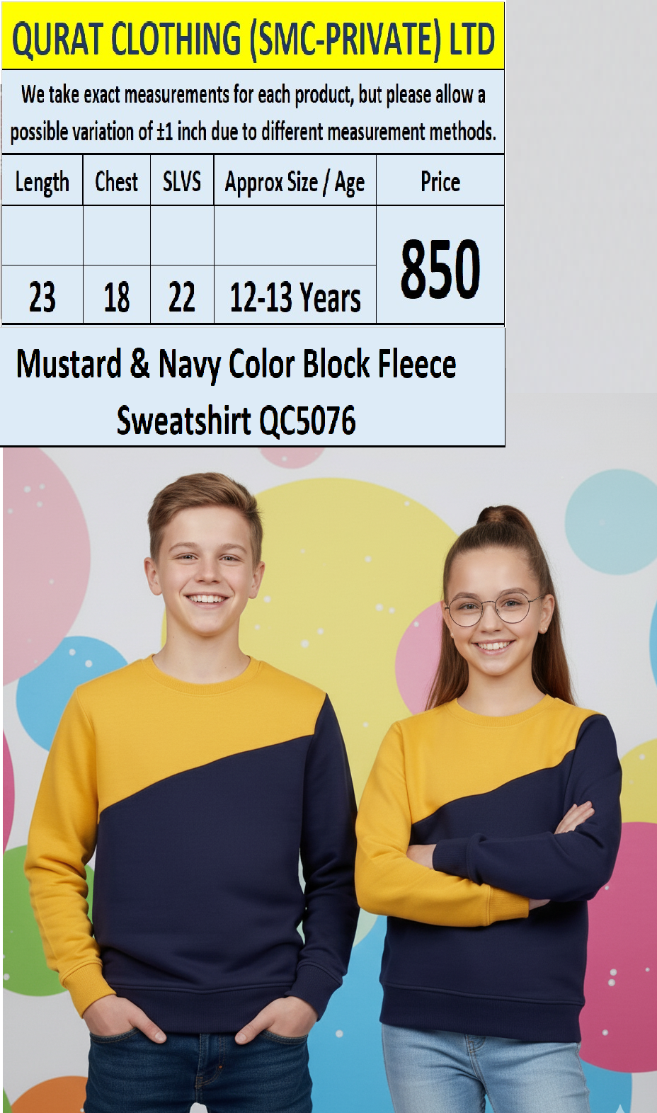 Mustard & Navy Color Block Fleece Sweatshirt QC5076