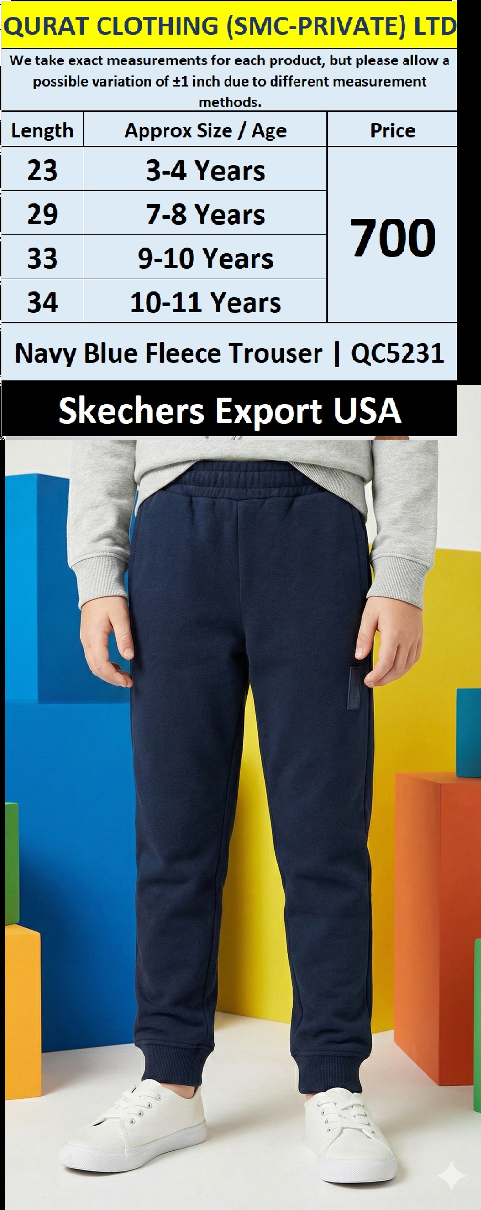 Navy Blue Fleece Trouser – QC5231 | Skechers Export USA