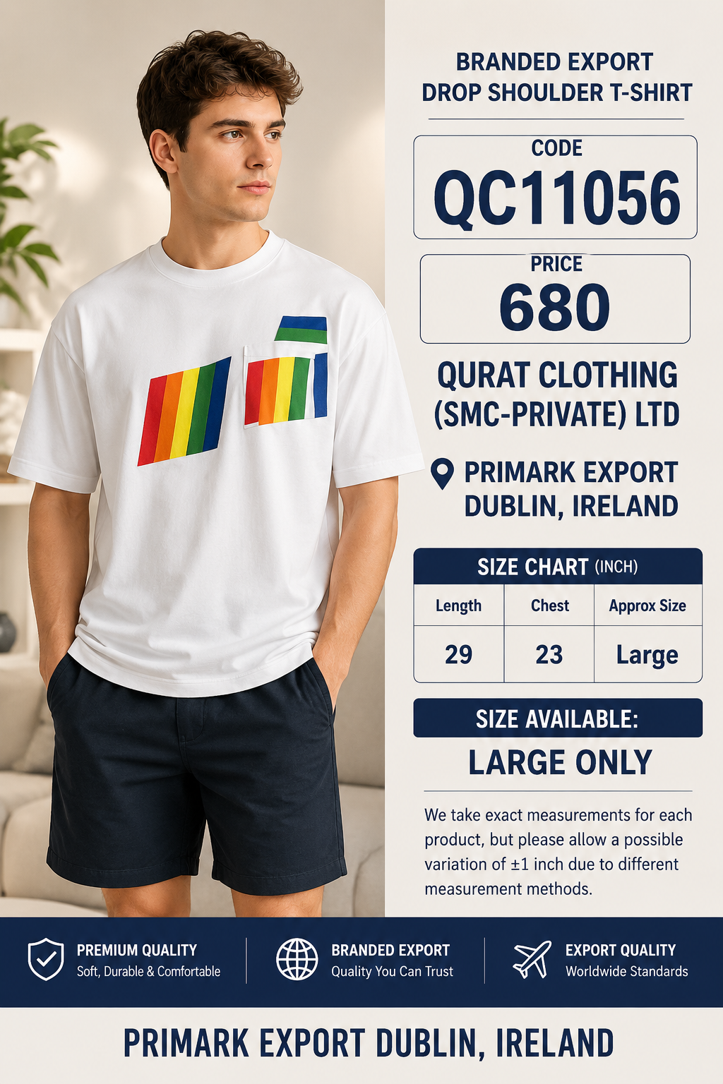 BRANDED EXPORT DROP SHOULDER T-SHIRT QC11056 – Primark Export Dublin, Ireland