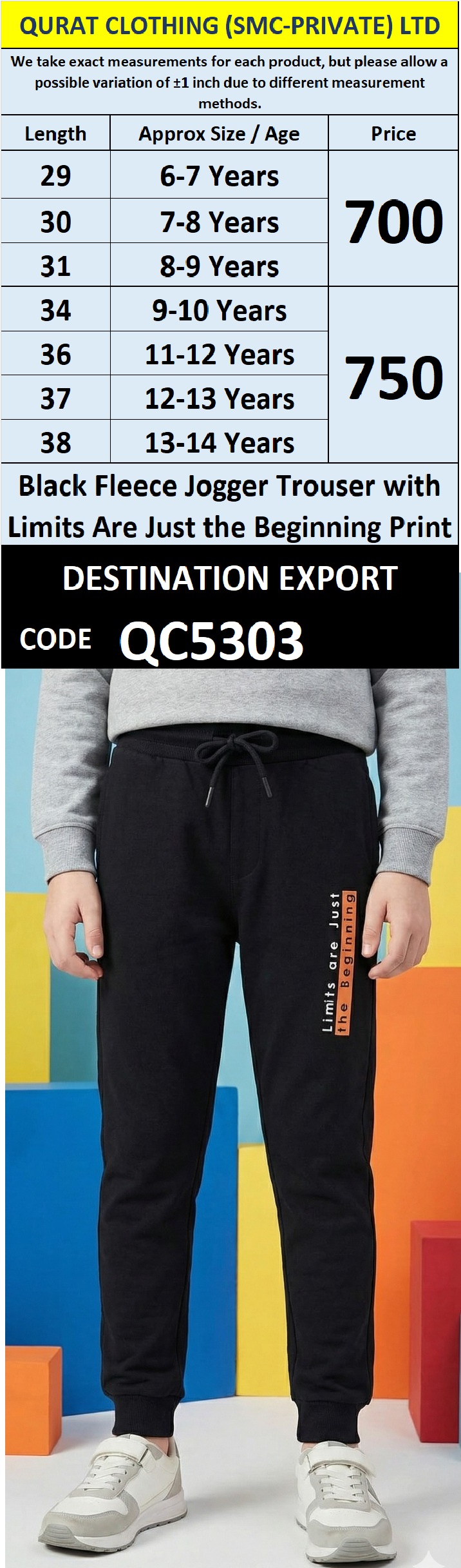 Black Fleece Jogger Trouser with Limits Are Just the Beginning Print for Kids QC5303