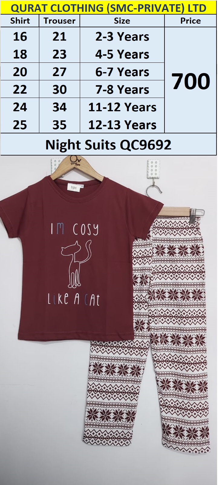 BPC Brand Cosy Cat Night Suits QC9692