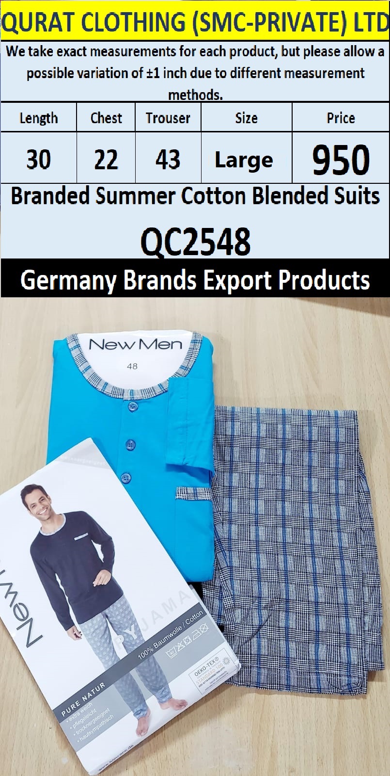 International Brands Summer Cotton Blended Suits Export Germany QC2548