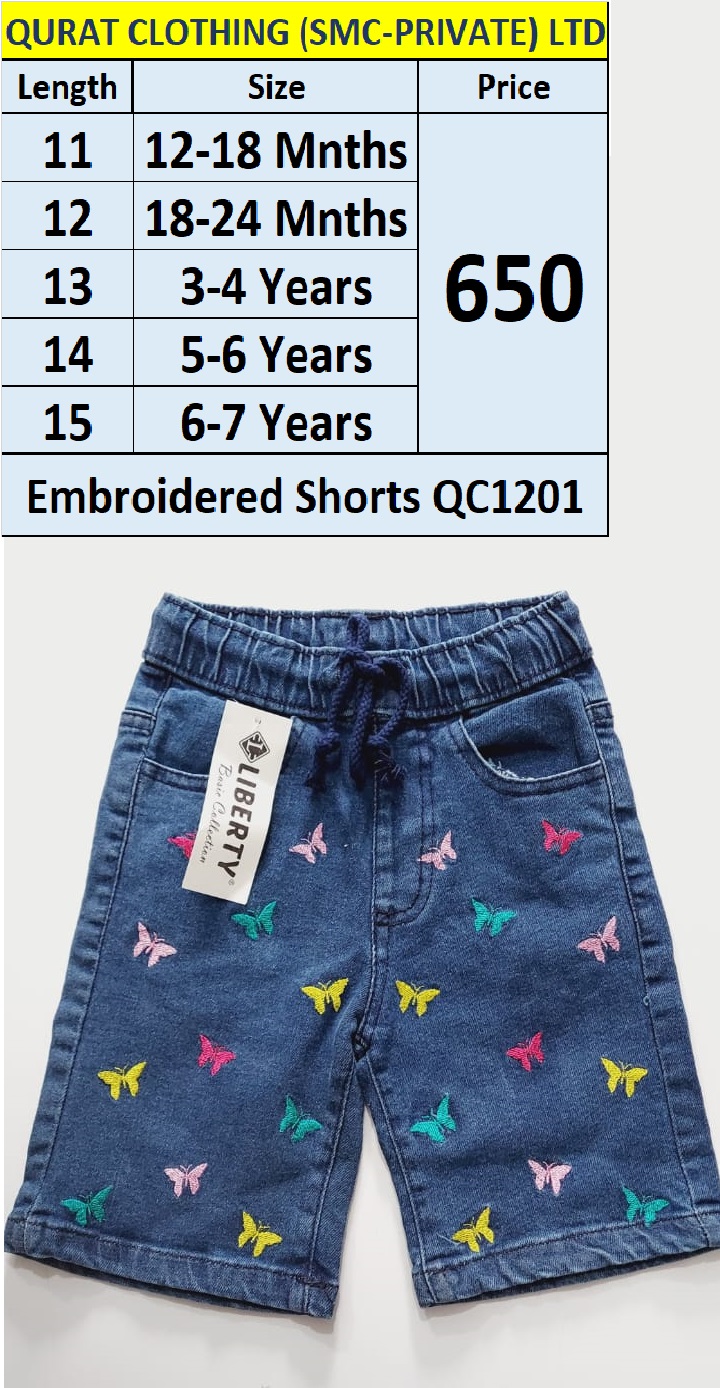 Light Blue Butterfly Embroidered Denim Shorts QC1201
