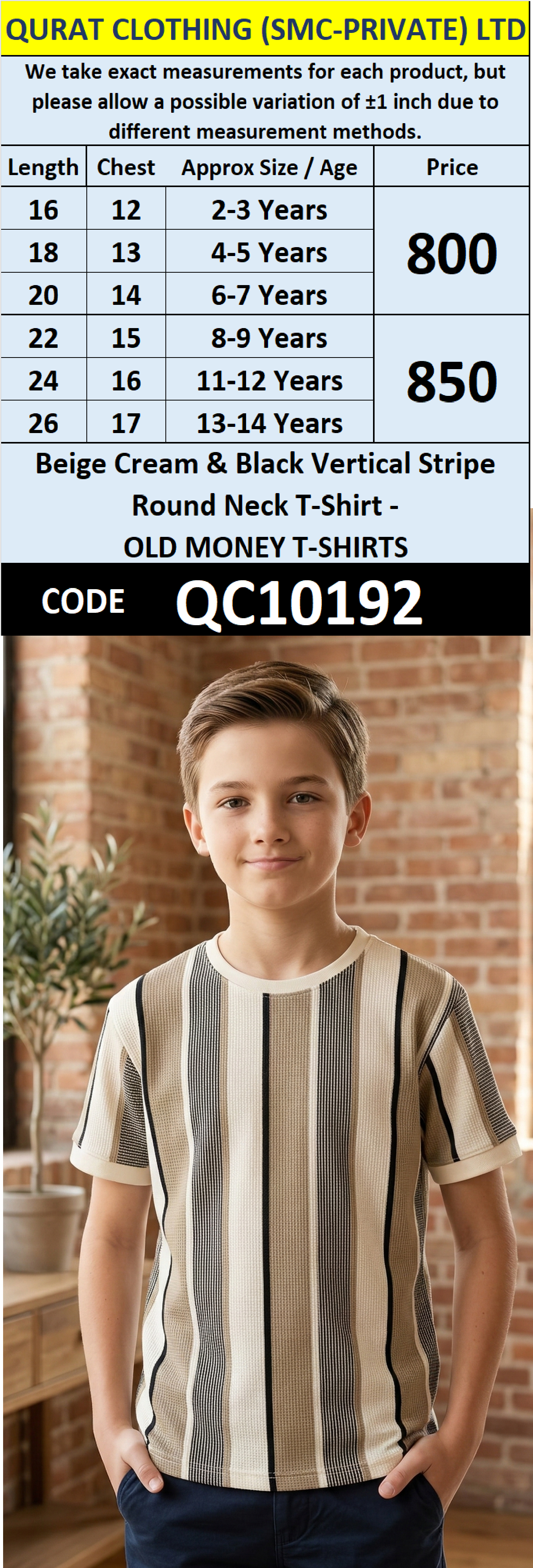 Beige Cream & Black Vertical Stripe Round Neck T-Shirt – OLD MONEY T-SHIRTS – QC10192