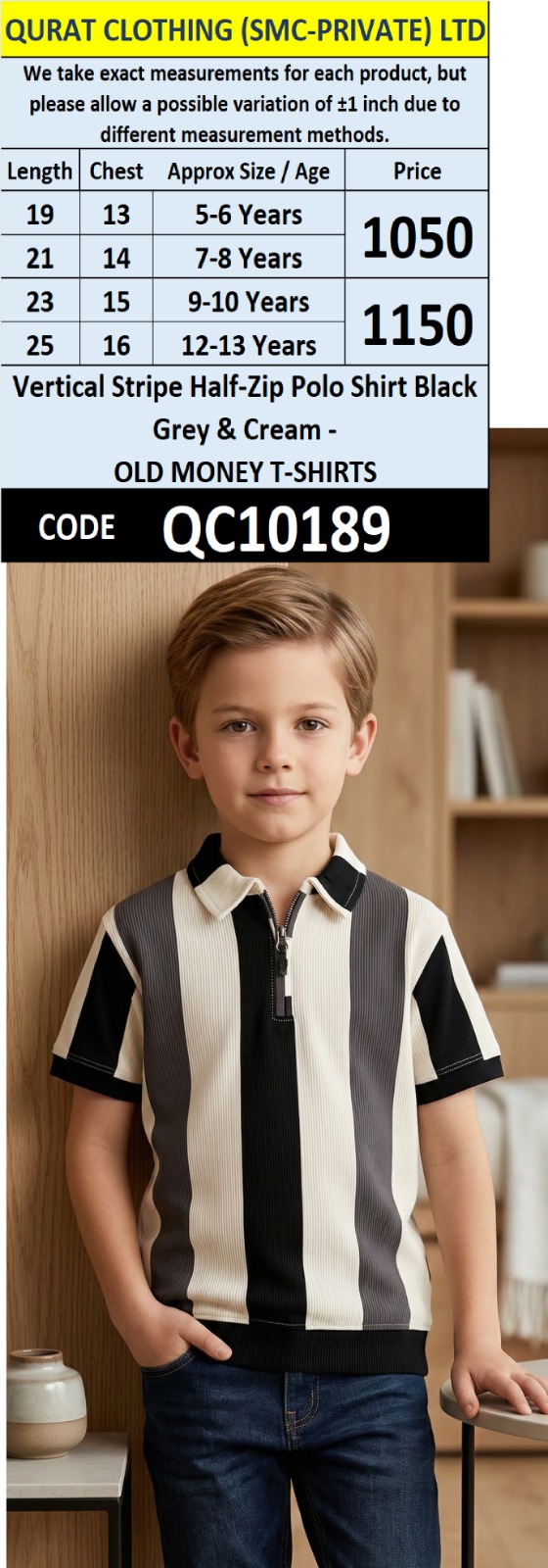 Vertical Stripe Half-Zip Polo Shirt Black Grey & Cream – OLD MONEY T-SHIRTS QC10189