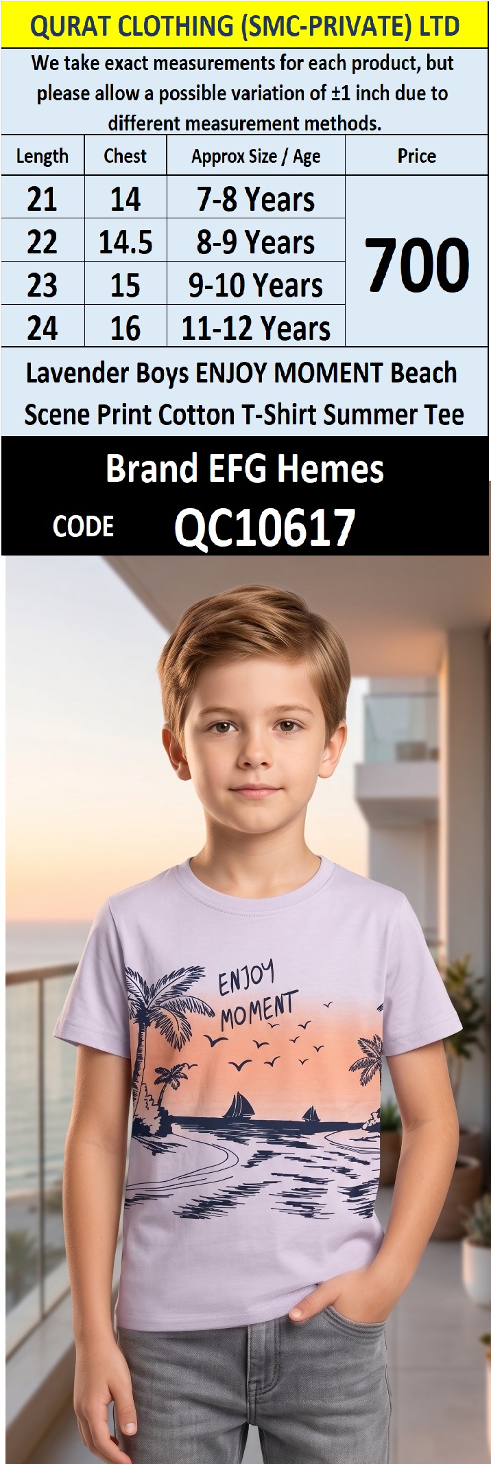 Lavender Boys ENJOY MOMENT Beach Scene Print Cotton T-Shirt Summer Tee QC10617