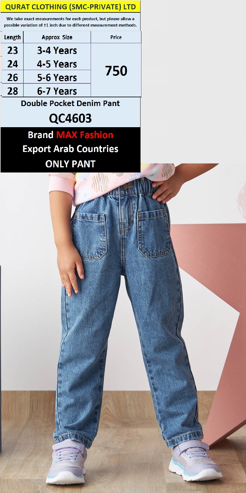 Double Pocket Denim Pant Brand Max Export Arab Countries - QC4603