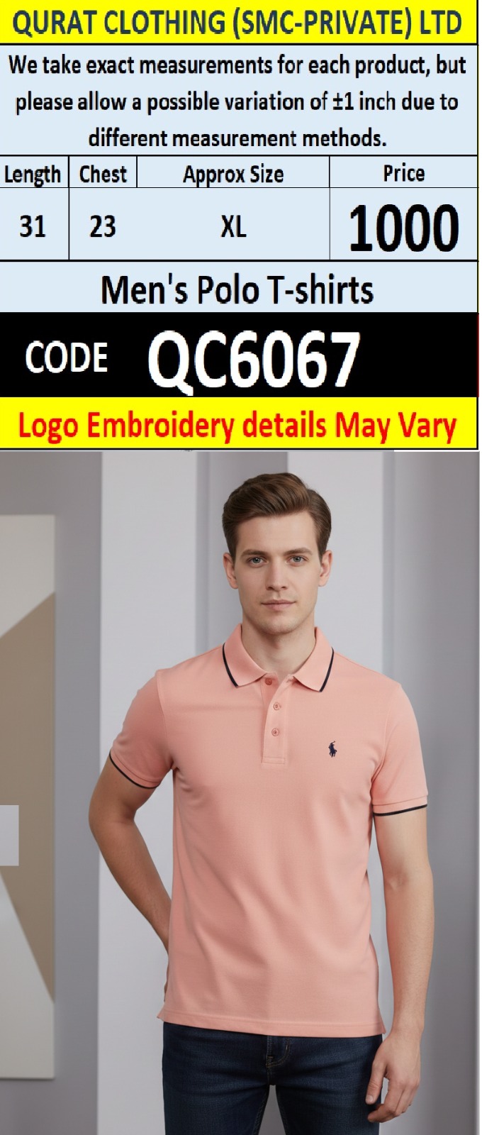 Peach Pink PK Cotton Piqué Polo T-Shirt Embroidered Logo Men’s Regular Fit – QC6067