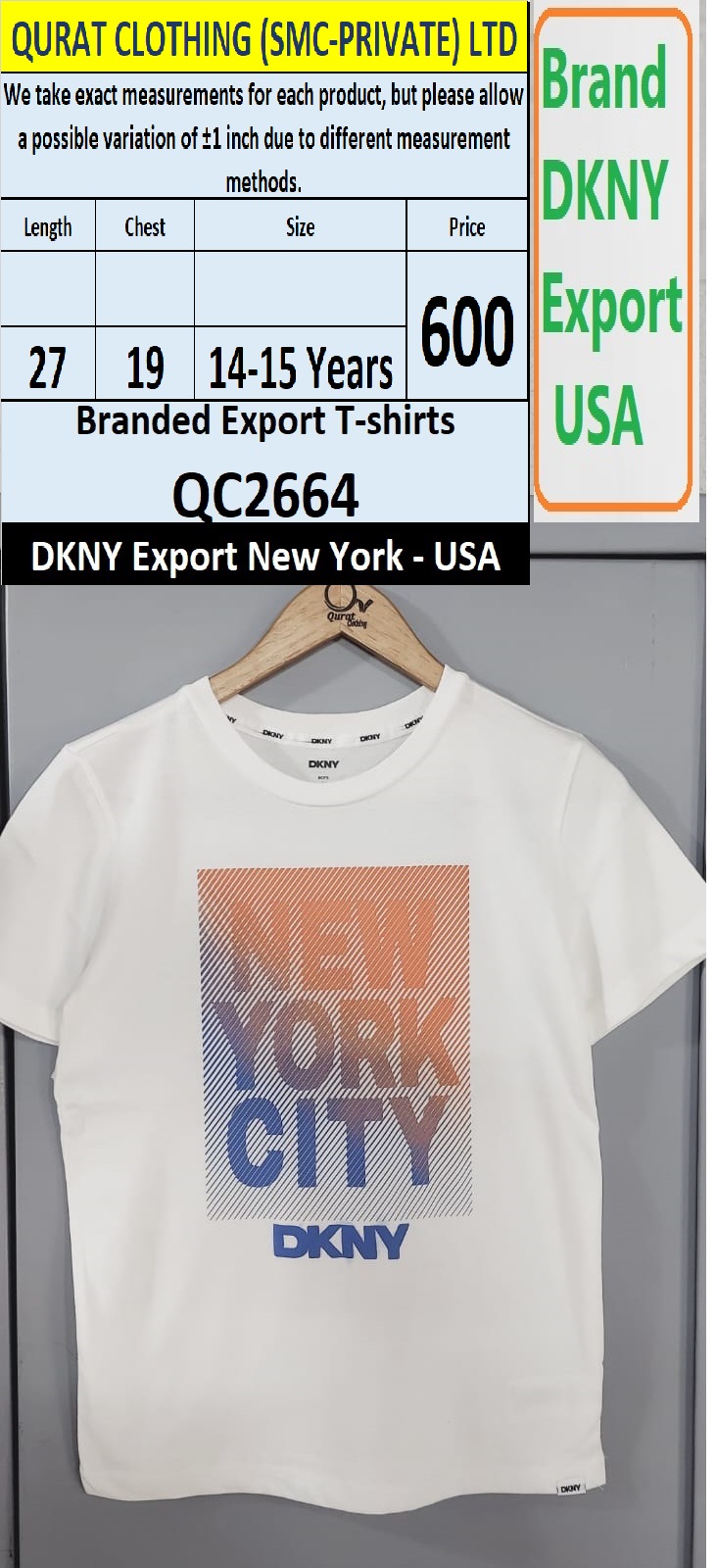 DKNY Brand Navy Blue T-shirt QC2664 Export New York - USA