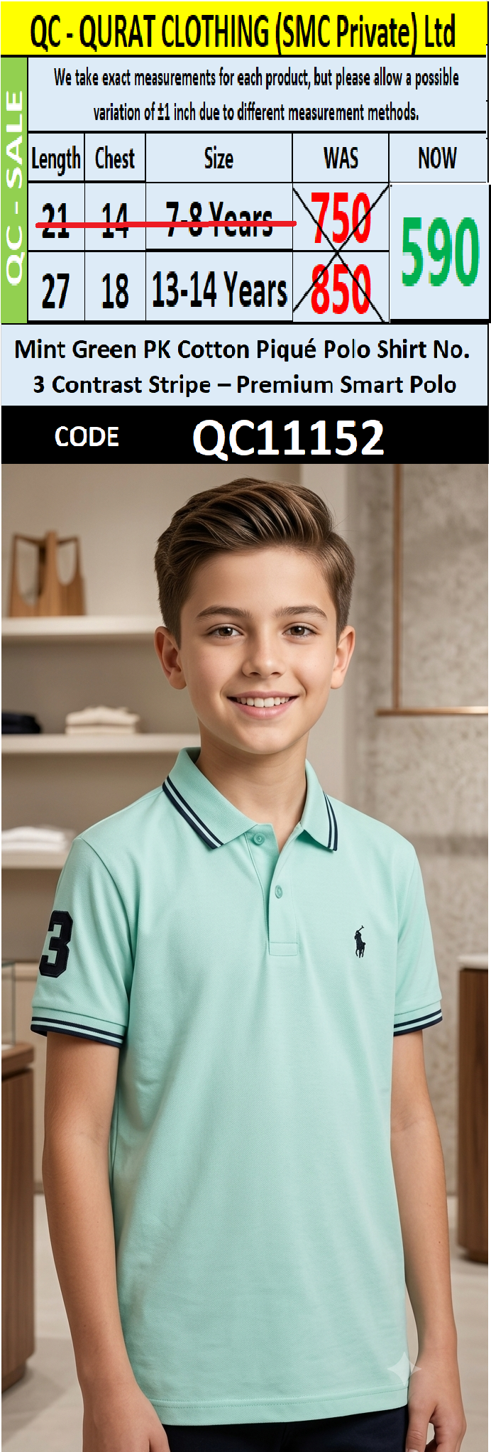 Mint Green PK Cotton Piqué Polo Shirt No. 3 Contrast Stripe – Premium Smart Polo QC11152