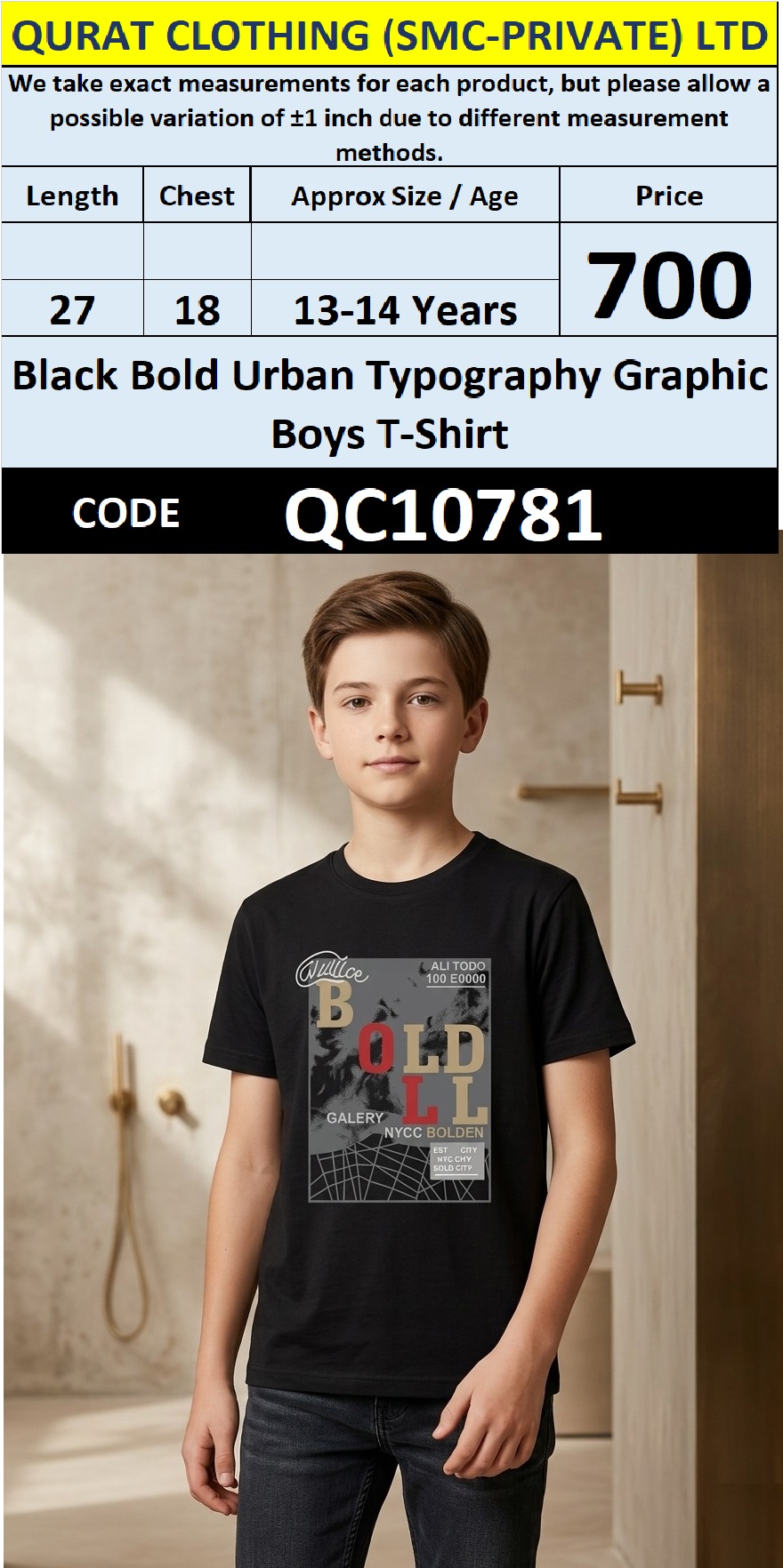 Black Bold Urban Typography Graphic Boys T-Shirt QC10781