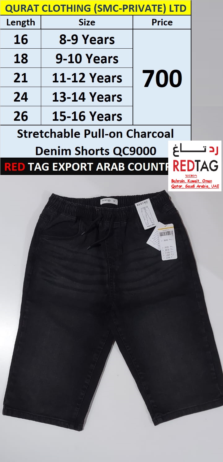 RED TAG Stretchable Pull-On Charcoal Denim Shorts QC9000 Export Arab Countries 