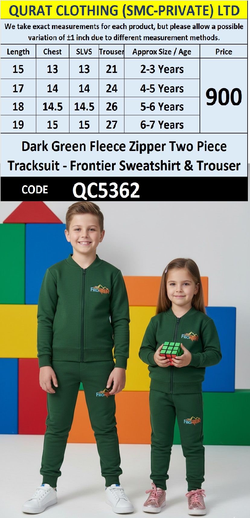 Dark Green Fleece Zipper Two Piece Frontier Tracksuit Sweatshirt & Trouser QC5362