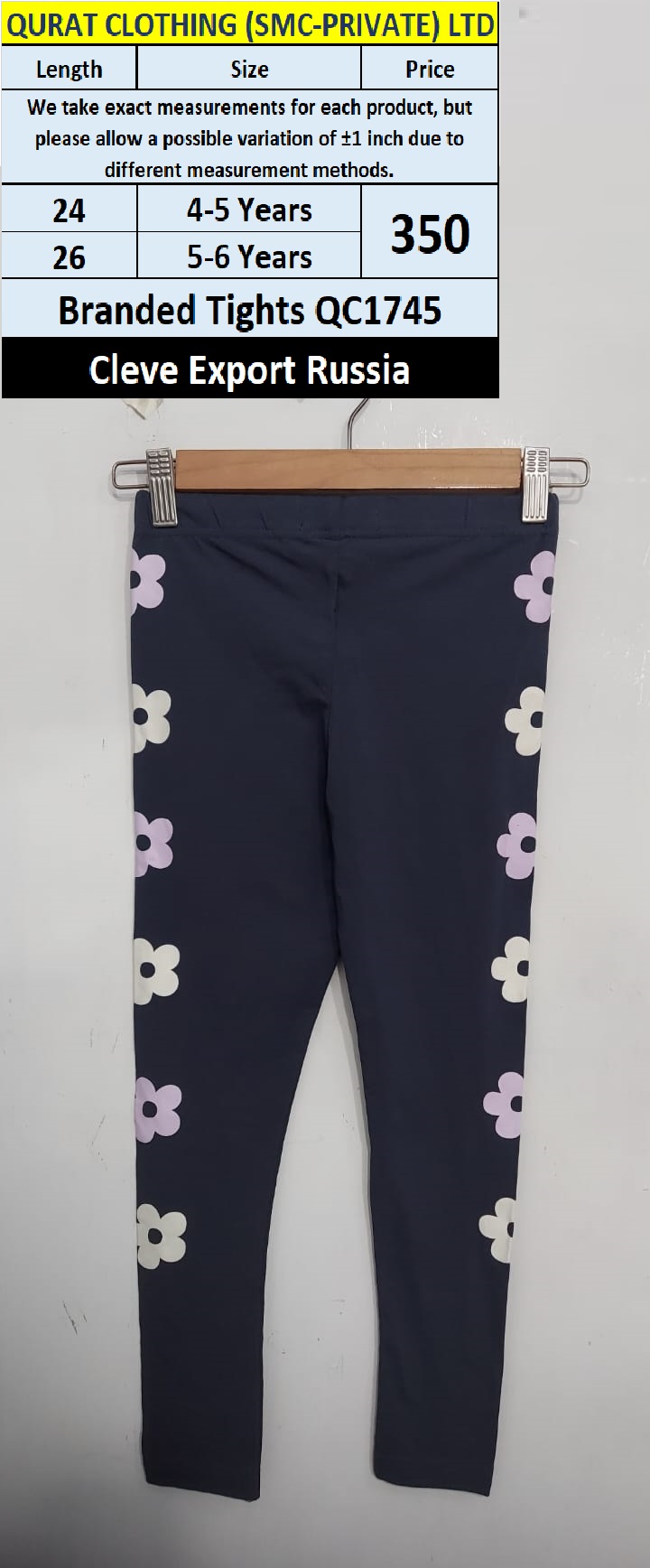 Cleve Brand Floral Tights QC1745 Export Russia 