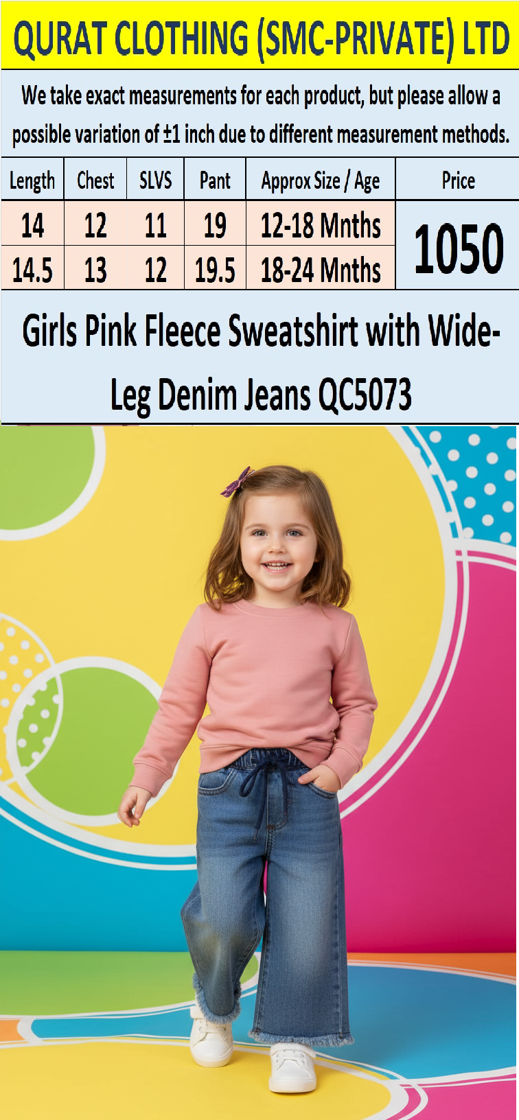 Girls Pink Fleece Sweatshirt with Wide-Leg Denim Jeans QC5073 – Export Europe