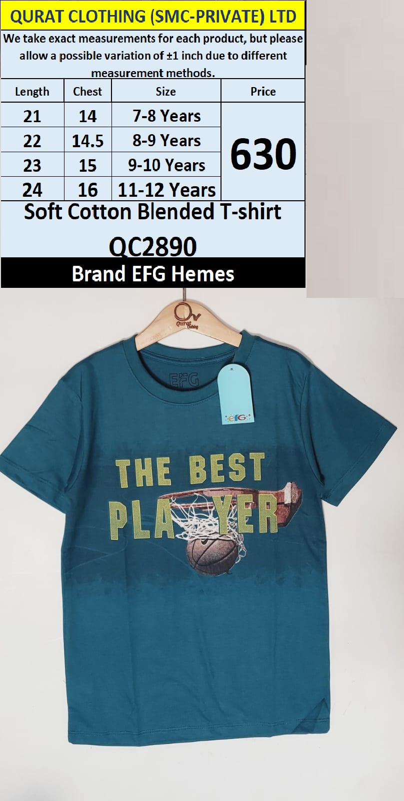 Soft Cotton Blended T-Shirt QC2890  Brand EFG Hemes
