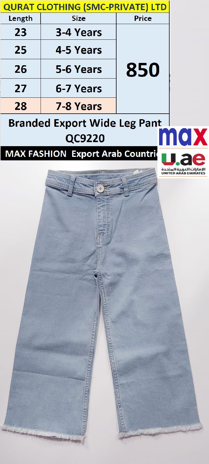 Max Fashion Branded Wide Leg Pant QC9220 Export Arab Countries